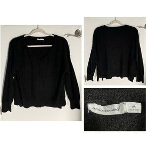 Unsubscribed Black Cashmere V-neck Pullover Sweater - 35852